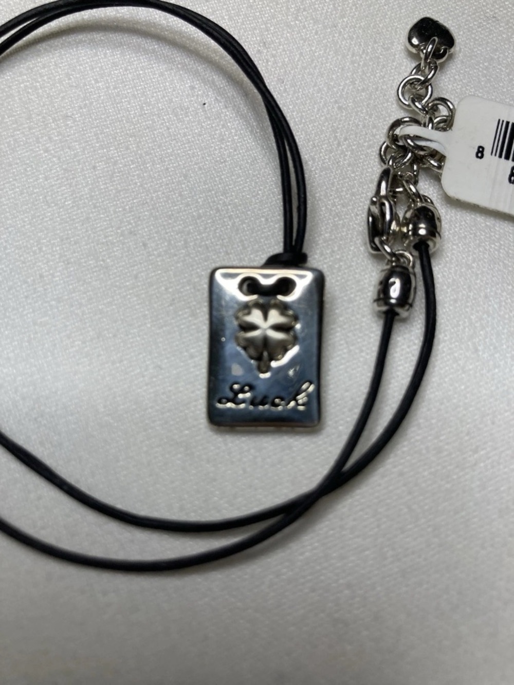 Brighton Silver-Tone 'Luck' Four-Leaf Clover Pendant Necklace with Black Cord